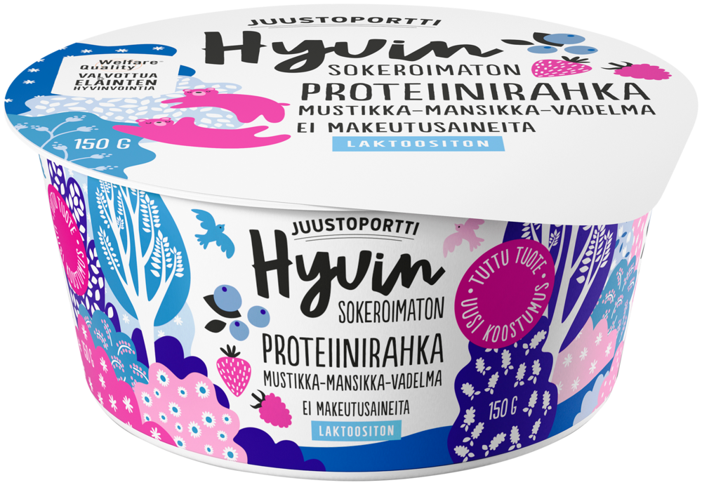 Juustoportti Hyvin proteiinirahka 150 g mustikka-mansikka-vadelma, laktoositon