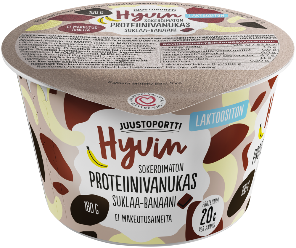 Juustoportti Hyvin proteiinivanukas 180 g suklaa-banaani laktoositon