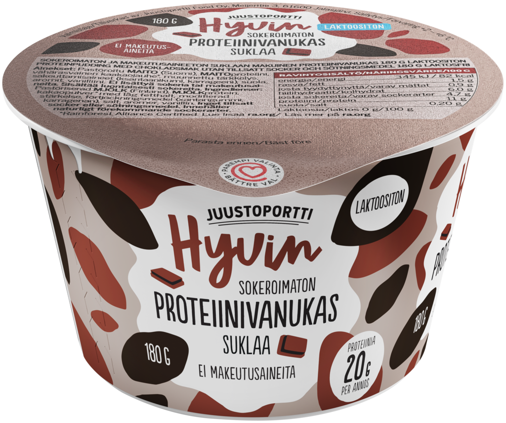 Juustoportti Hyvin proteiinivanukas 180 g suklaa, laktoositon