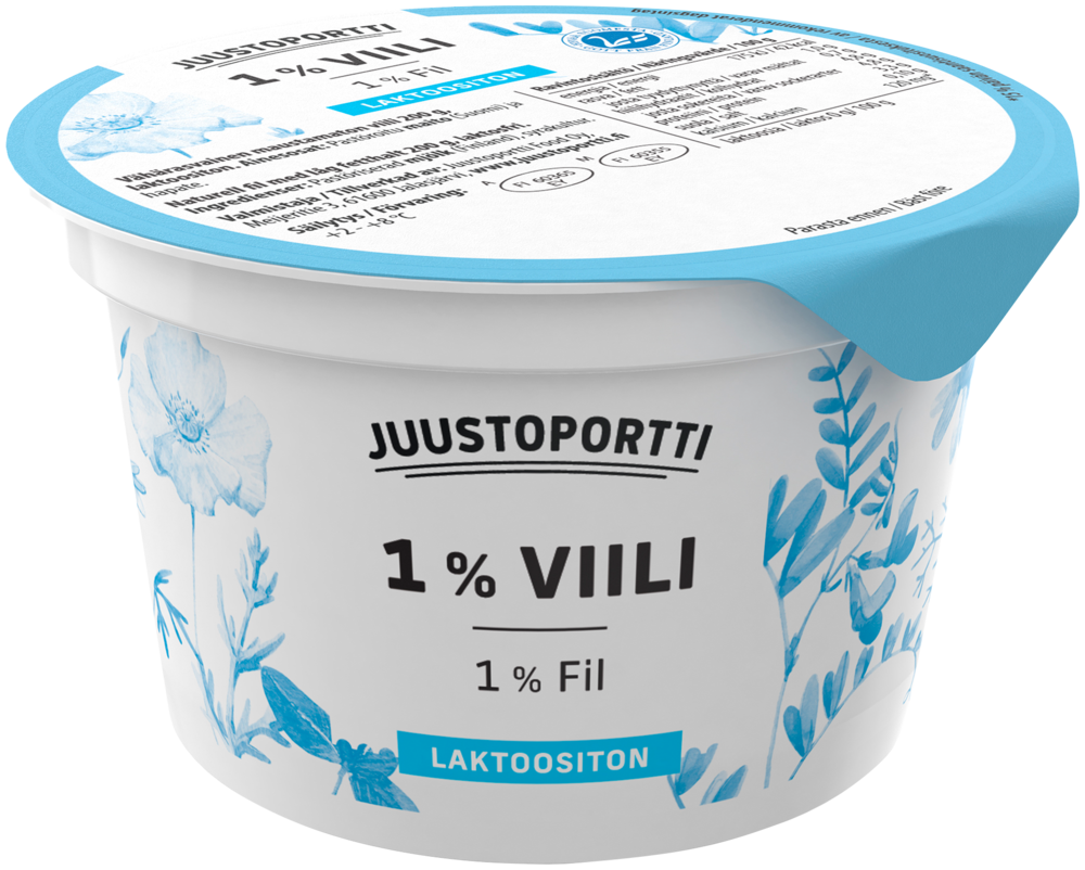 Juustoportti Viili 1 % 200 g maustamaton laktoositon