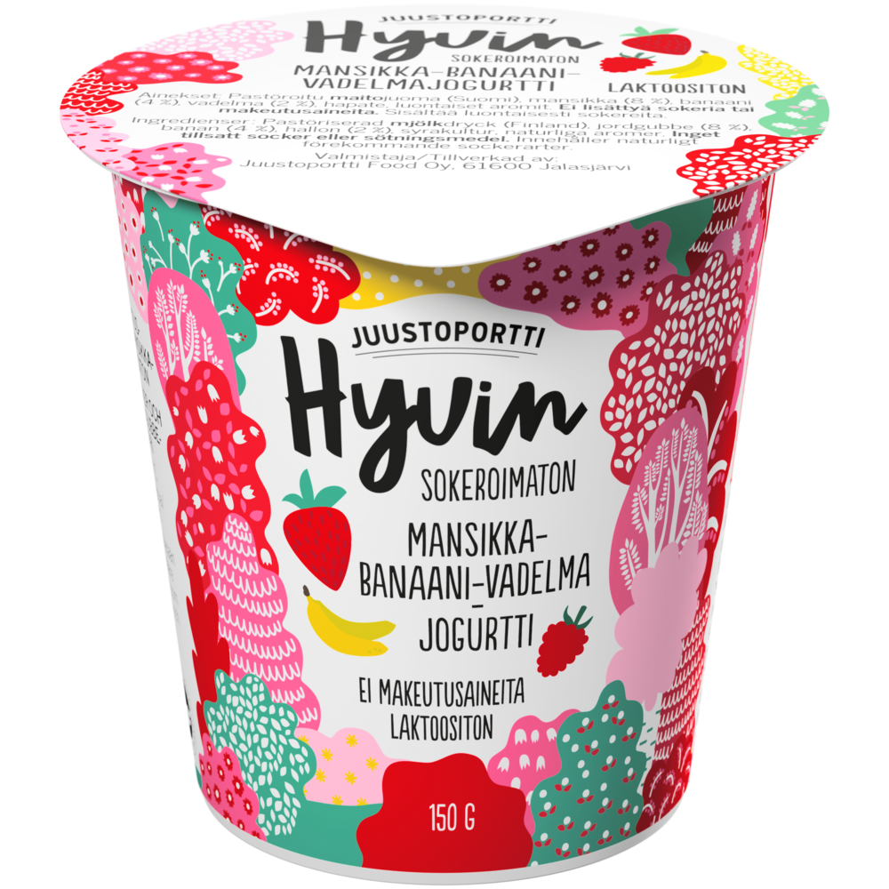 Juustoportti Hyvin jogurtti 150 g mansikka-banaani-vadelma laktoositon