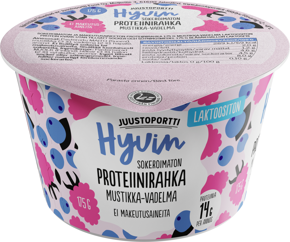 Juustoportti Hyvin proteiinirahka 175 g mustikka-vadelma laktoositon