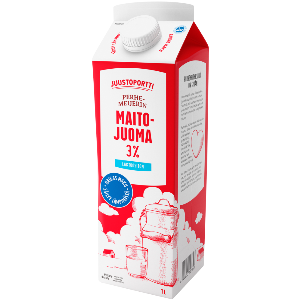 Juustoportti Perhemeijerin maitojuoma 3 % 1 l laktoositon UHT