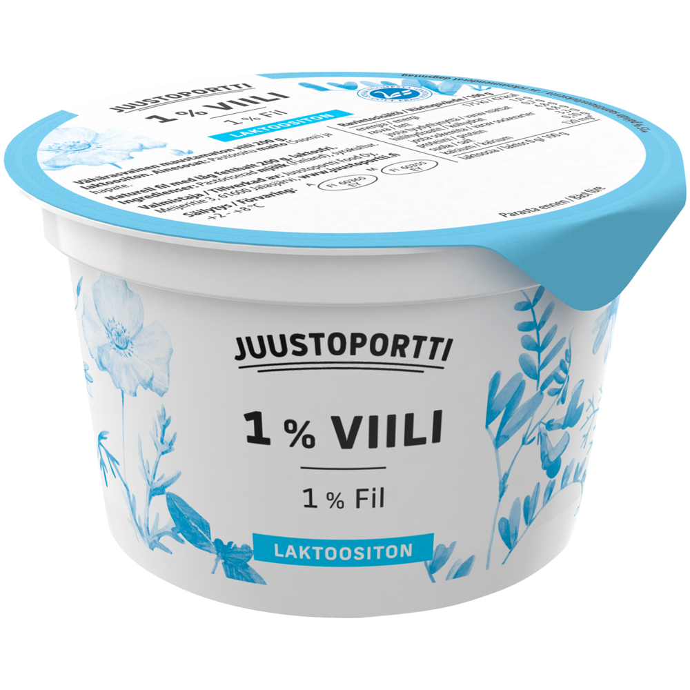 Juustoportti Viili 1 % 200 g maustamaton laktoositon